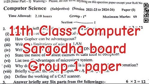 1st year Computer Sargodha board group 1 paper 11th class computer Paper group 1