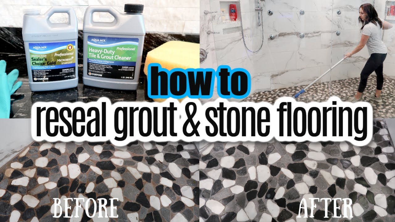 How To Reseal Grout And Stone Shower Flooring // Reseal Grout // Clean Grout #Resealgrout