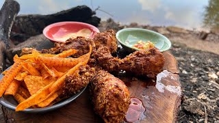 ? Crispy Chips Fried Chicken Drumsticks Over a Campfire. Better Than KFC Campfire Cooking.