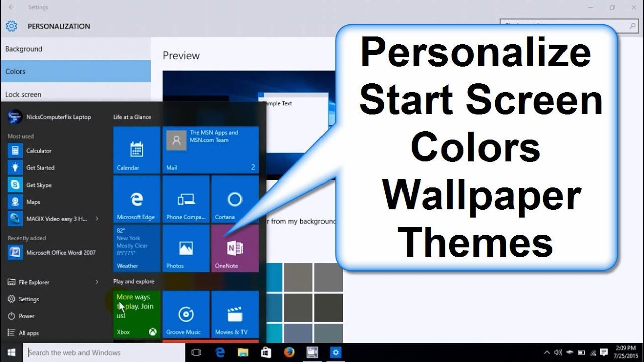 How To Change Windows 10 Start Screen Colors Background