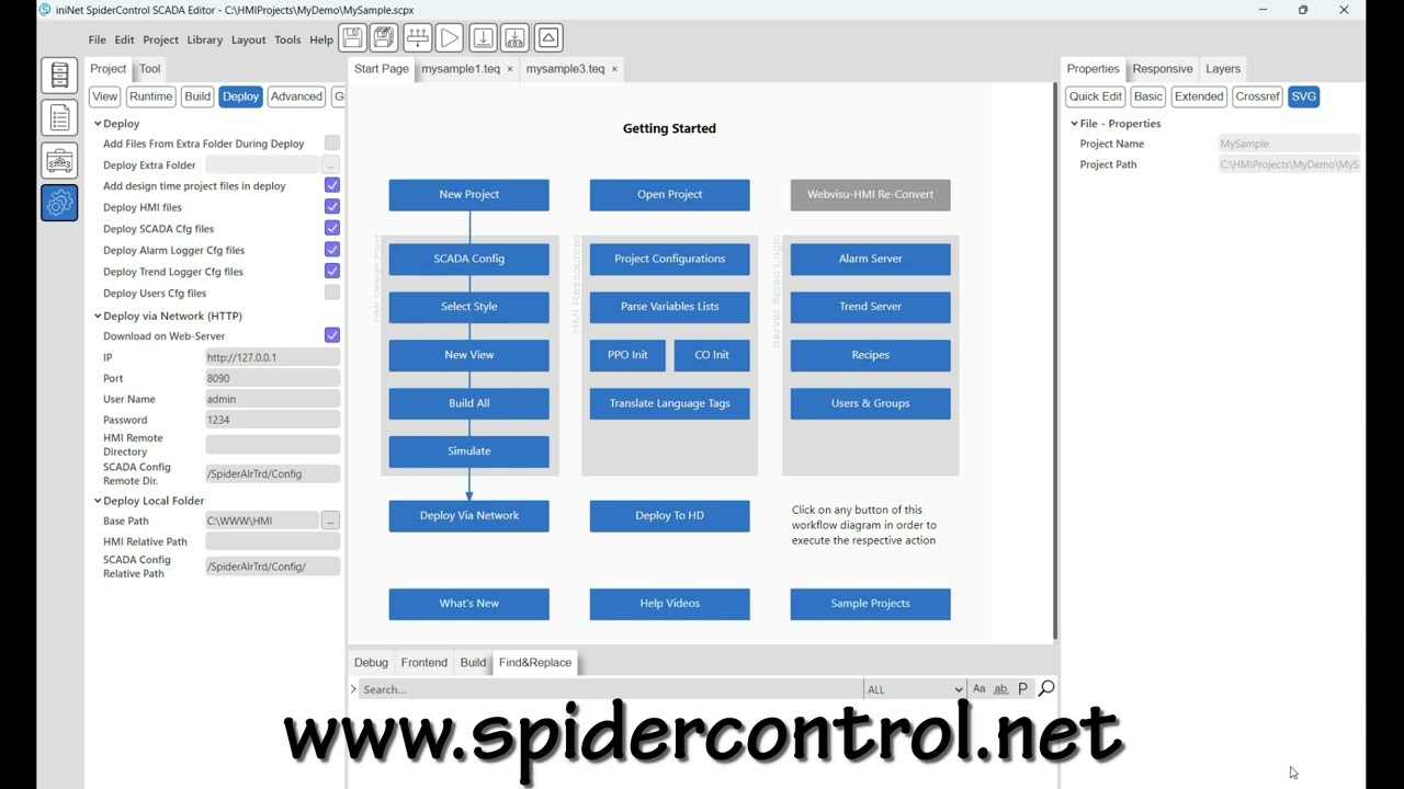 SpiderControl HMI Editor Version 9: Functional Walkthrough - Übersicht über alle Bedienelemente