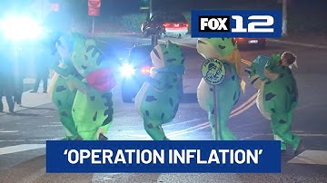 Protesters use ‘whimsy’ and inflatable costumes to deflate tension near Portland ICE building