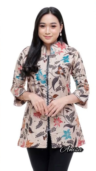 Baju Atasan Blouse Blus Batik Wanita Modern Jumbo Terbaru 2021 2022 Kekinian Kombinasi Kerja Kantor