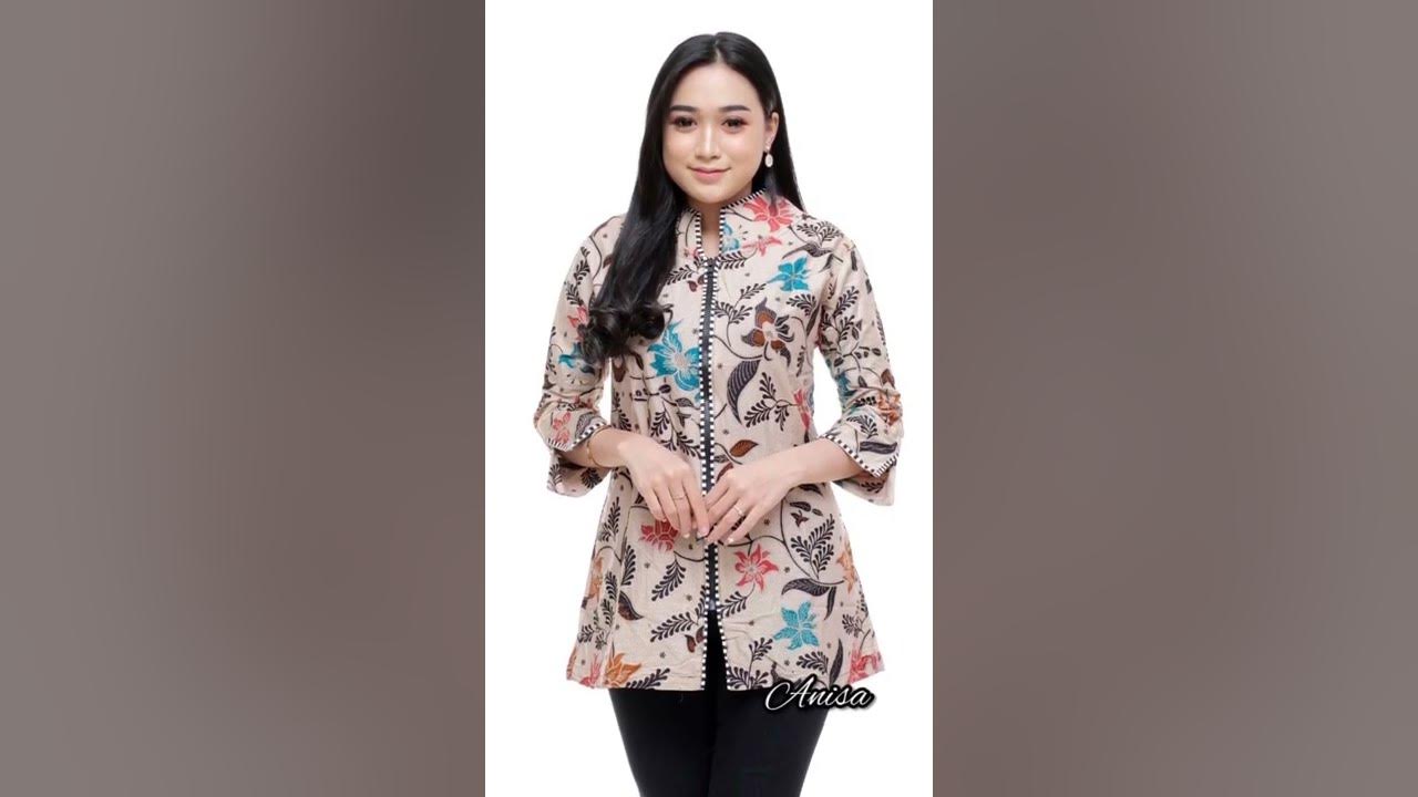 Baju Atasan Blouse Blus Batik Wanita Modern Jumbo Terbaru 2021 2022 Kekinian Kombinasi Kerja Kantor