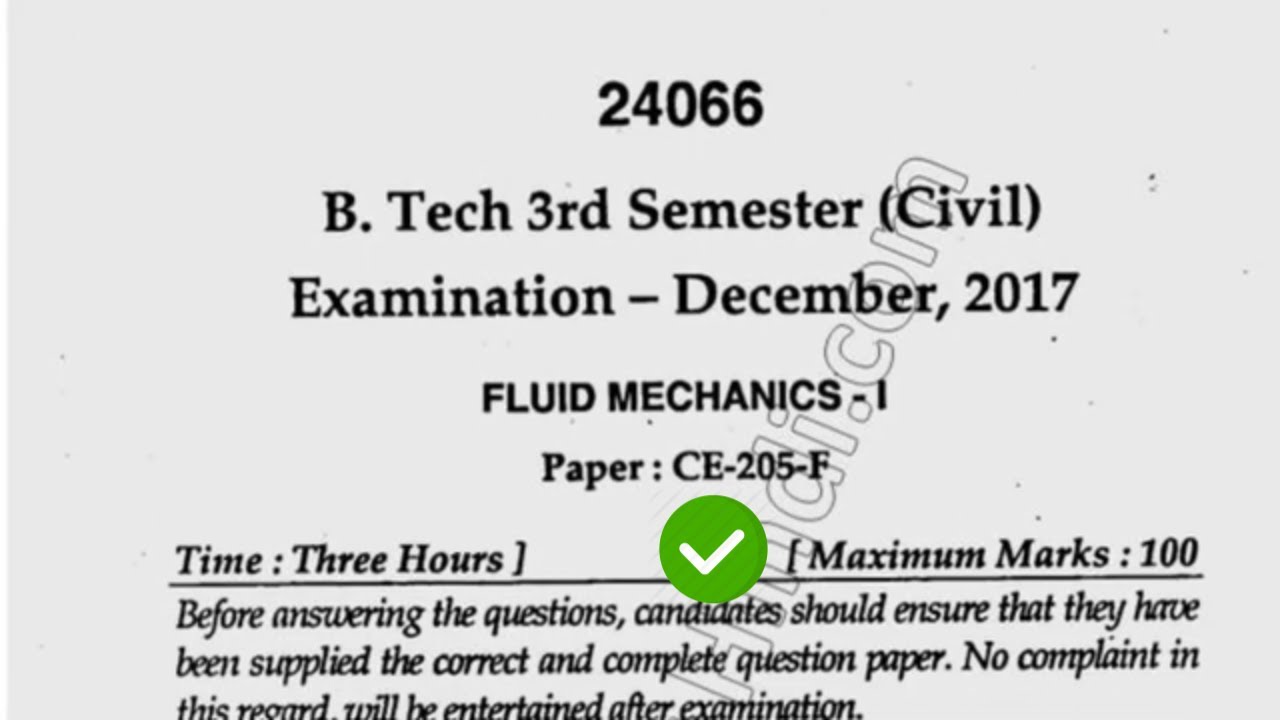 2017 Mdu BTech Civil 3rd Sem Fluid Mechanics Question Paper - YouTube