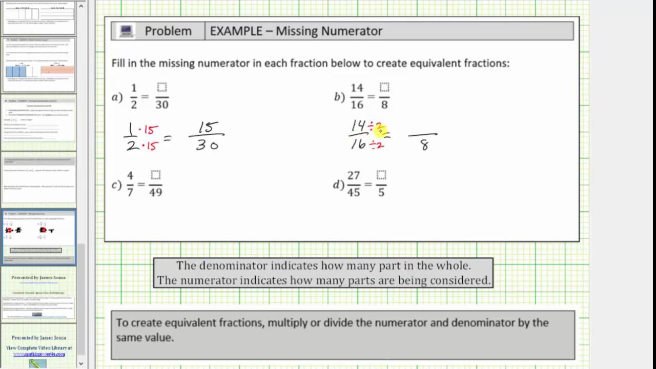 Determine the Numerator to Make Equivalent Fractions