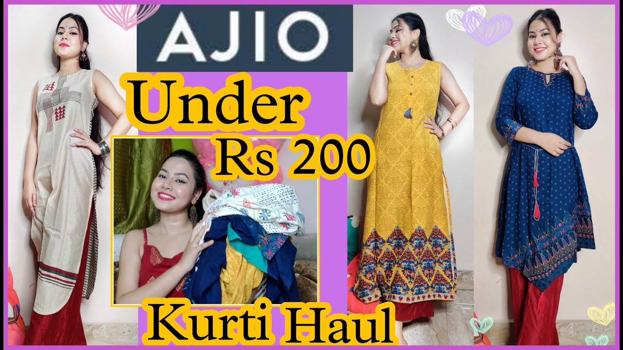 💕Ajio kurti haul/ kurti under 200/flipkart kurti haul embroidery  /office/daily/casual/Review try on. - YouTube