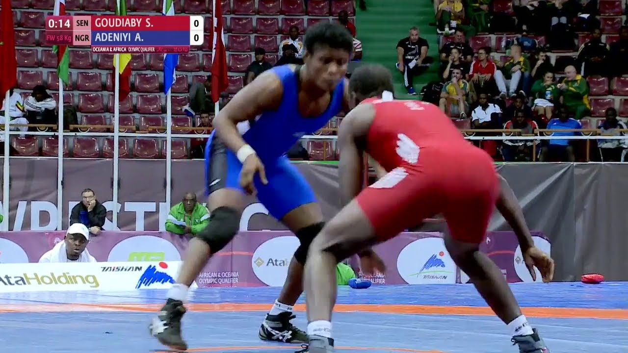 1/2 FW - 58 kg: A. ADENIYI (NGR) df. S. GOUDIABY (SEN) by FALL, 3-0