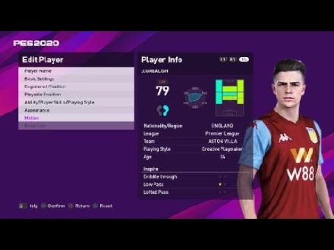 Jack Grealish Face E Football Pes 2020 Aston Villa Youtube