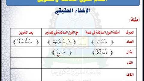 الوحدة الثانية (الإخــفـــاء) - مقرر مهارات تلاوة القرآن الكريم