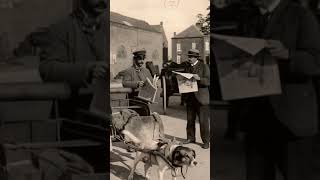 Marchand de journaux et sa voiture à chien en 1900 à Ferrière-la-Grande d'après une carte postale