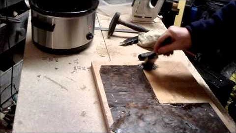 Veneering with hide / scotch glue. Walnut burr