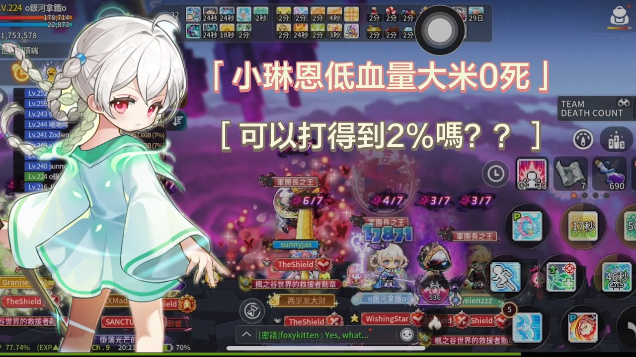 【楓之谷M】新本尊小琳恩170k血量挑戰大米0死並且有2%嗎？？       MapleStoryM Little Lynn fight Hdam with 170k HP and 0death？？！