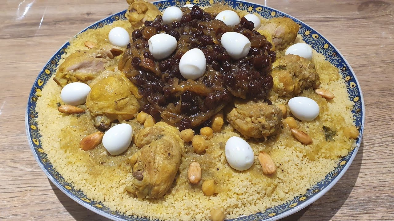 couscous poulet et confit d'oignons raisin sec كسكس الدجاج والزبيب