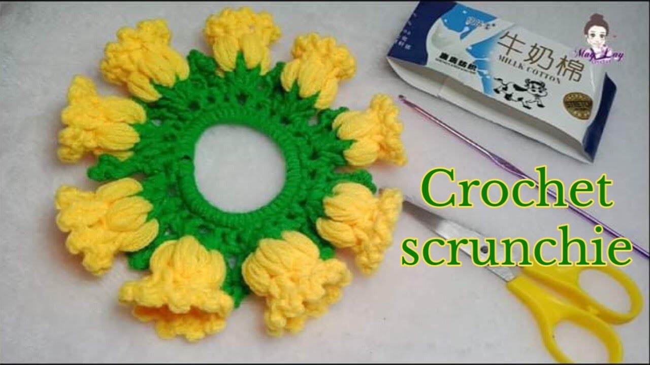 Crochet scrunchie ပန္းပြင့္ေခါင္းစည္းႀကိဳး ထိုးနည္းေလးကို မွ်ေဝလိုက္ပါတယ္႐ွင္