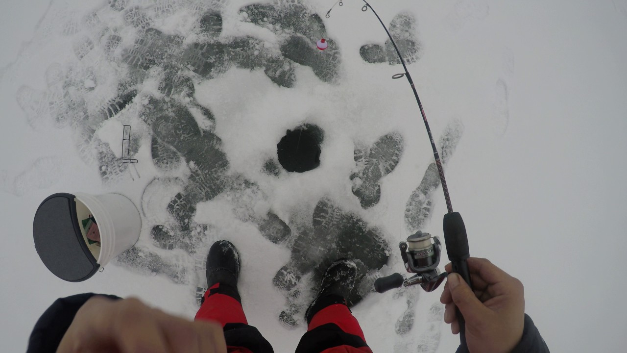 Ice fishing for speckled trout on ultra light tackle. 