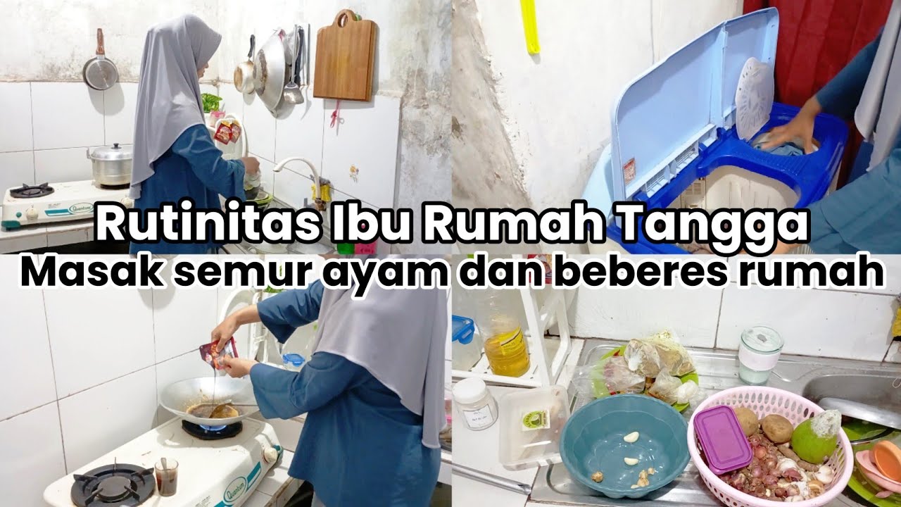Rutinitas ibu rumah tangga | Beberes rumah, mencuci pakaian, masak semur ayam, refill beras 