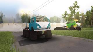 VW Samba 8x8 гибрид микроавтобуса VW Type 2 T1 и грузового шасси в подтоплении на Вотке | SpinTires