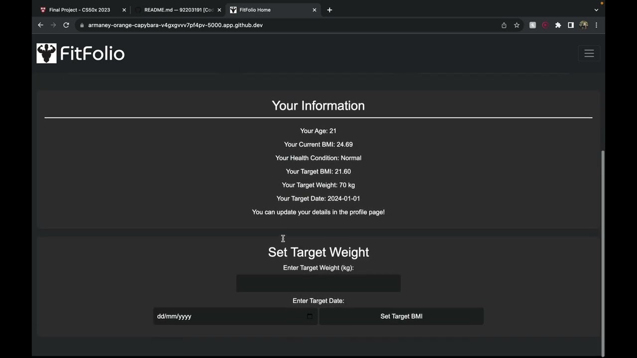 CS50x Project Demo: FitFolio