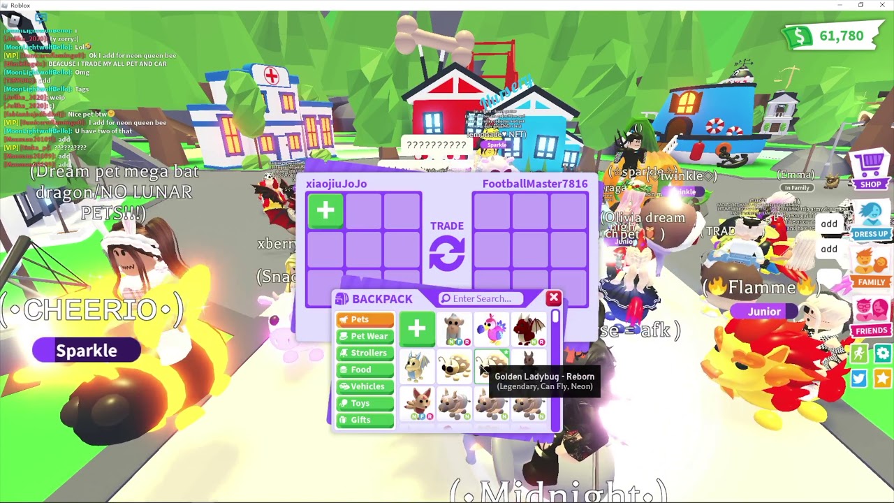 Trading Neon Golden Ladybug in Adopt me Rich Server( with successful trade)