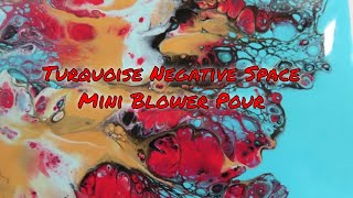 Turquoise Negative Space Mini Blower Paint Pour | Turquoise Fluid Acrylic Abstract Art