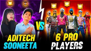Aditech & Sooneeta Vs 6 Pro Players 🤯❤️ - 4 Vs 6 Insane Battle 😂 - Who Will Win ? - Garena Free Fire