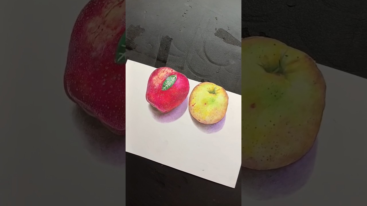 Hyperrealistic 3D Apple Drawing | Doms Colour Pencil Art on A3 Ivory Sheet 