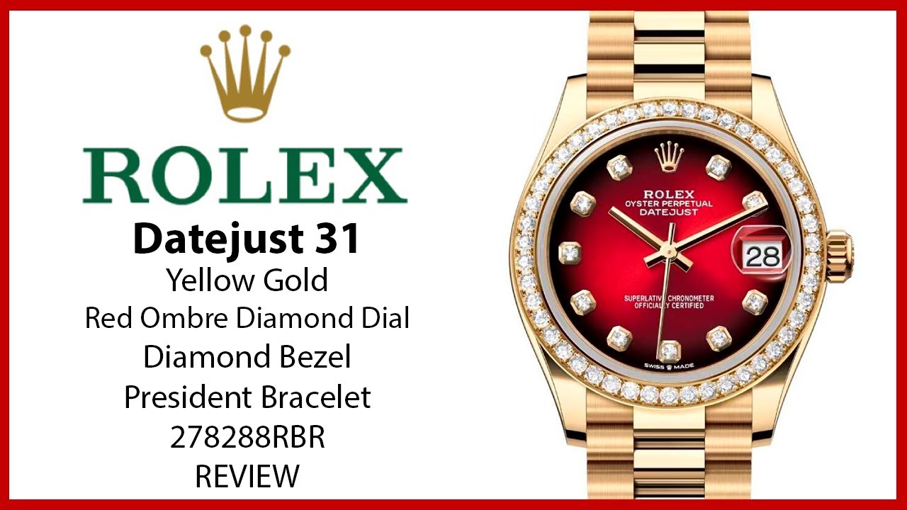 ▶Обзор часов Rolex Datejust 31 President из желтого золота с красным градиентом, бриллиантовым ци...