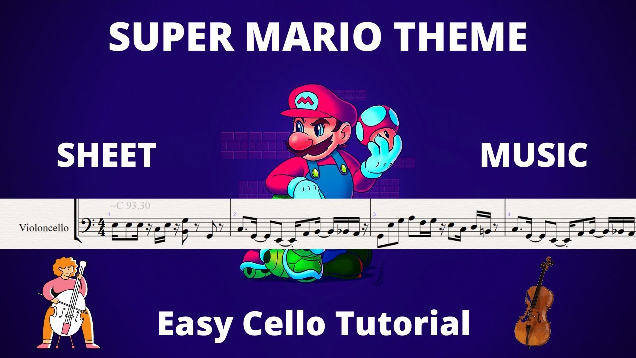 SUPER MARIO BROS THEME - Easy Cello Tutorial + SHEET MUSIC - YouTube