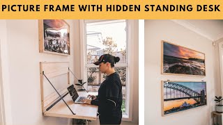 DIY How To Build A Wall Mounted Murphy Standing Desk Hidden Behind Picture Frames!