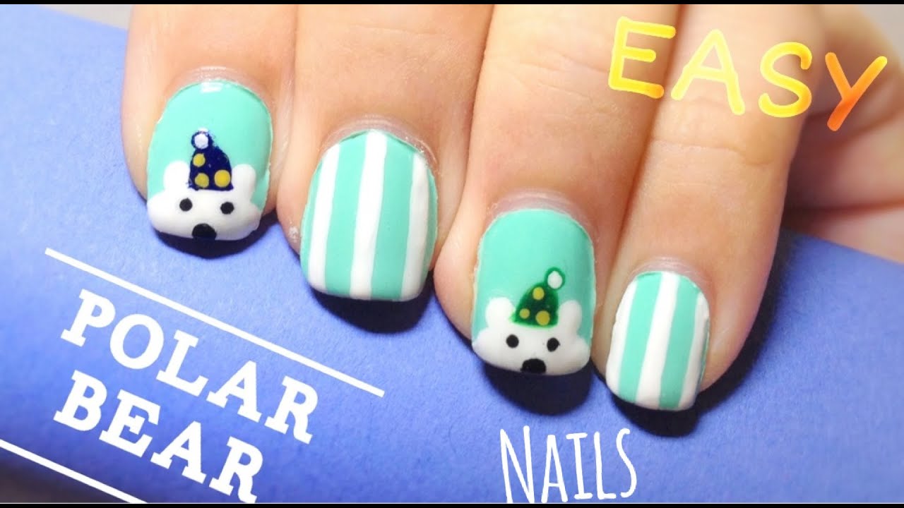 EASY Polar Bear Nail Art with French Nail Guide Sticker - YouTube
