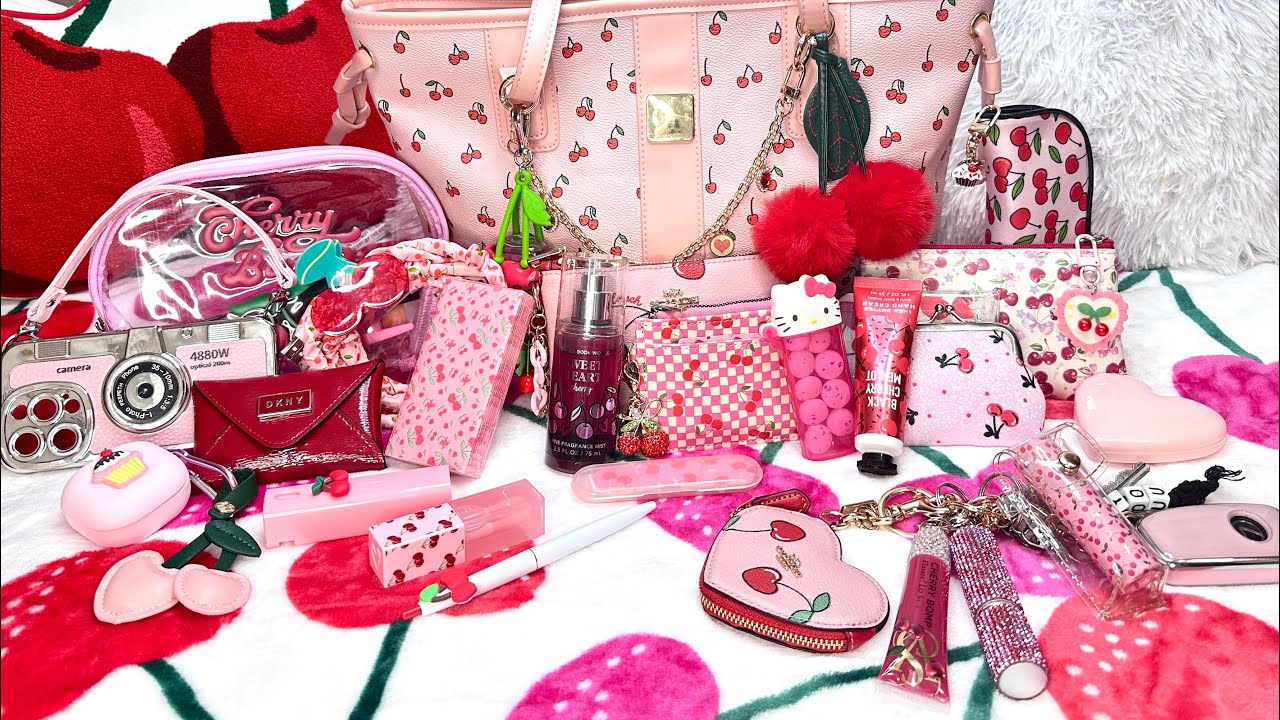 Pack my Cherry themed bag with me!🍒🌸Purse sounds