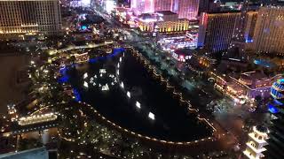 View of the Bellagio fountain from above at night