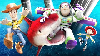 GTA 5 Epic Ragdolls | Woody, Buzz and Jessie vs Spider-Shark (Toy Story Ragdolls) Ep. 2
