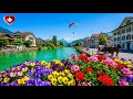 انترلاكن 🇨🇭 أجمل زهور سويسرا الصيفية وسماء زرقاء 🌻 جولة مشي [4K]