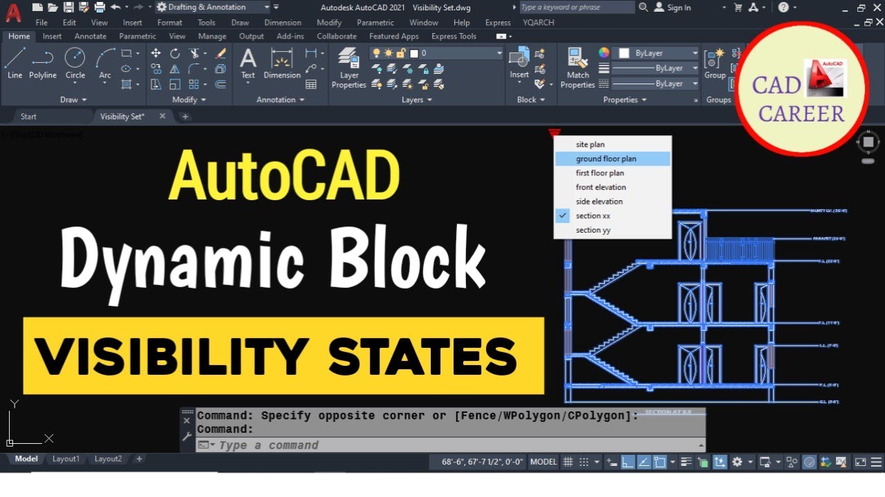 Visibility Set in AutoCAD | Dynamic BLOCK in AutoCAD | Visibility ...