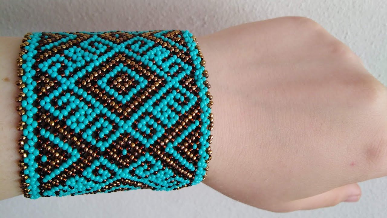 Huichol Bileklik Yapımı (part1)/Flat huichol ribbon beading tutorial/Huichol Beading Mexcian