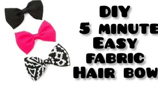 DIY Fabric bow || How to make 5 min easy DIY hair bow|| DIY hair accessories....