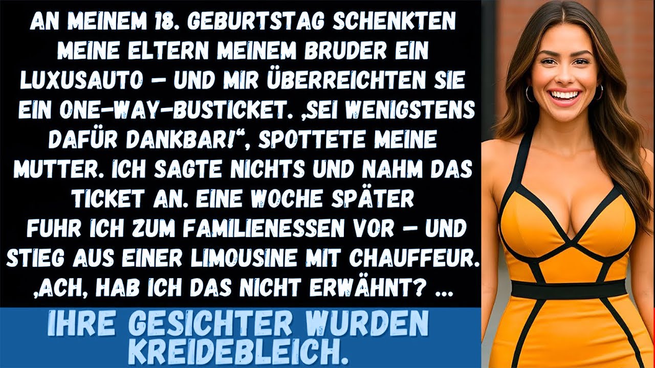 Meine Eltern schenkten meinem Bruder ein nagelneues Auto  und mir ein Busticket. Also tauchte ich….