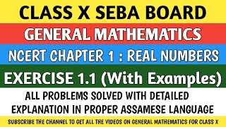 SEBA CLASS X GENERAL MATHEMATICS || CHAPTER 1 : REAL NUMBERS (With Examples) || EXERCISE 1.1