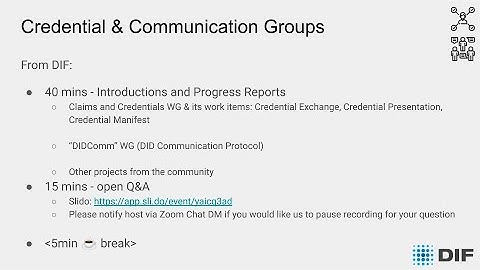 DIF F2F Virtual Community event - Credential and Communication