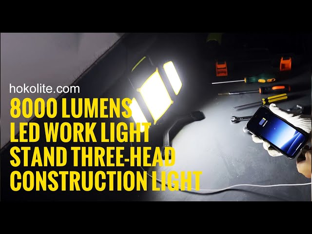 8000 Lumens LED Work Light Stand Three-head Construction Light For Jobsite  Lighting