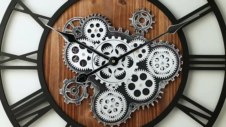 Lafocuse 23 Inch Wooden Real Moving Gears Wall Clock Black,Large Wall Clock