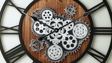 Lafocuse 23 Inch Wooden Real Moving Gears Wall Clock Black,Large Wall Clock
