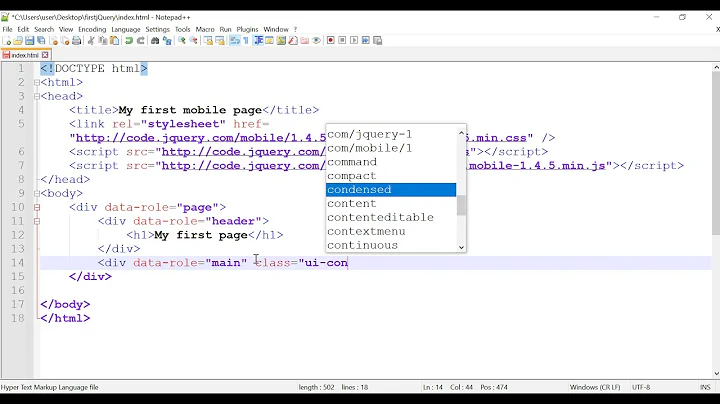 1  Creating a page using jQuery Mobile