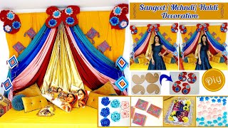 DIY Haldi Mehndi Sangeet Function Ceremony Decoration Ideas at Home | Dupatta decoration Ideas