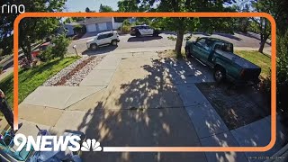 WATCH: Ring camera shows suspect speed off in Aurora police patrol car