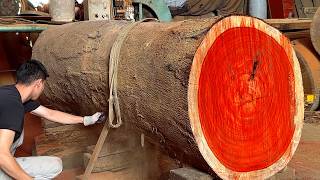 Wood Processing Plant // Watermelon Wood Sawing Machine Operating Continuously