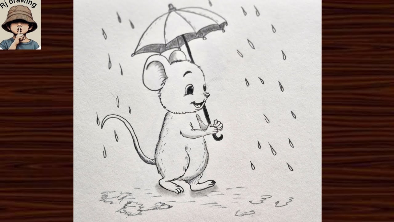 Rat Enjoying the Rain – Pencil Drawing||Cute Rat in the Rain – Sketch Art