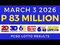 Lotto Result Today 9pm March 3 2026 PCSO